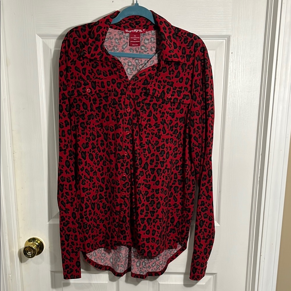Cowgirl Tuff Red and Black Long Sleeve Button Down Shirt
